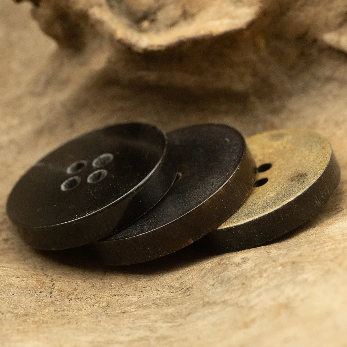 11.5-25mm Double Flat Vintage Black-Brown Horn Buttons 10pcs