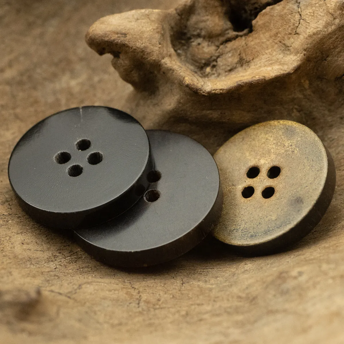 11.5-25mm Double Flat Vintage Black-Brown Horn Buttons 10pcs