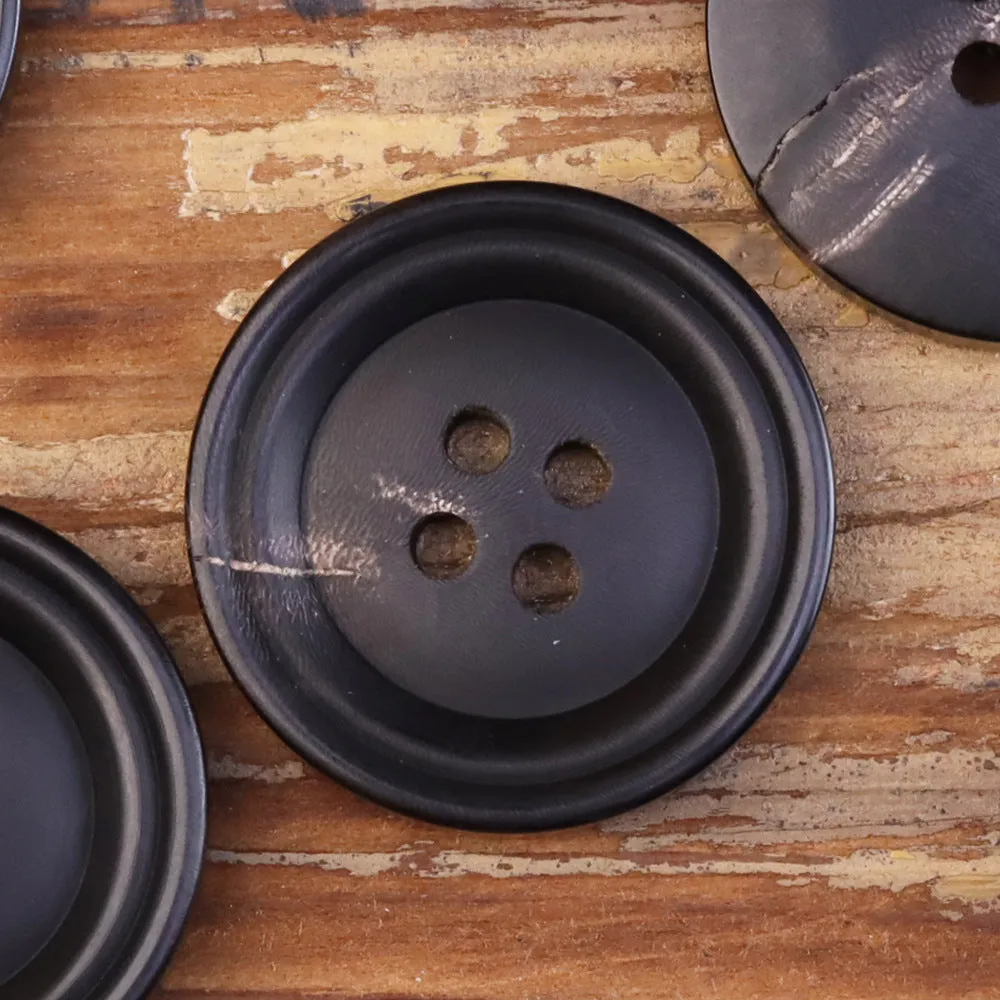 15-25mm Black Coffee Double-Circle Matte Retro Horn Buttons 25 Pack