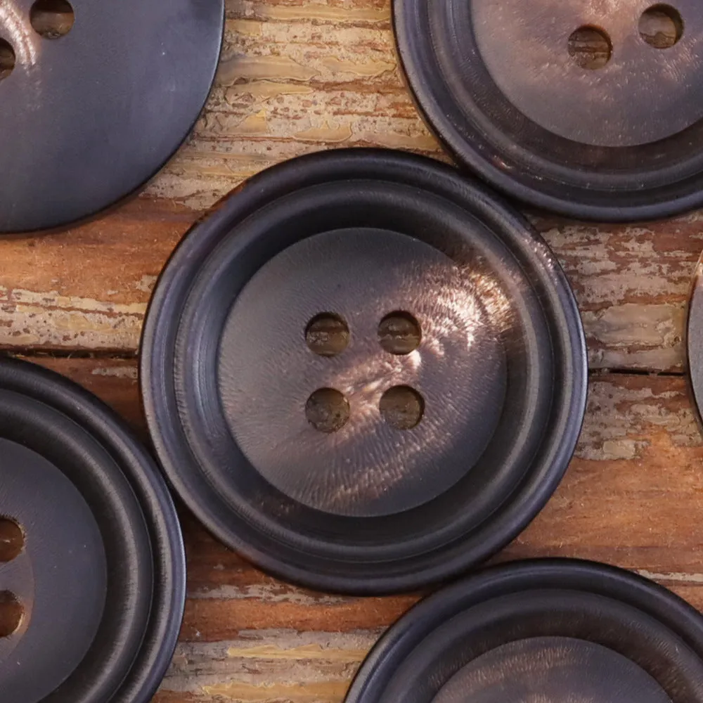 15-25mm Black Coffee Double-Circle Matte Retro Horn Buttons 25 Pack