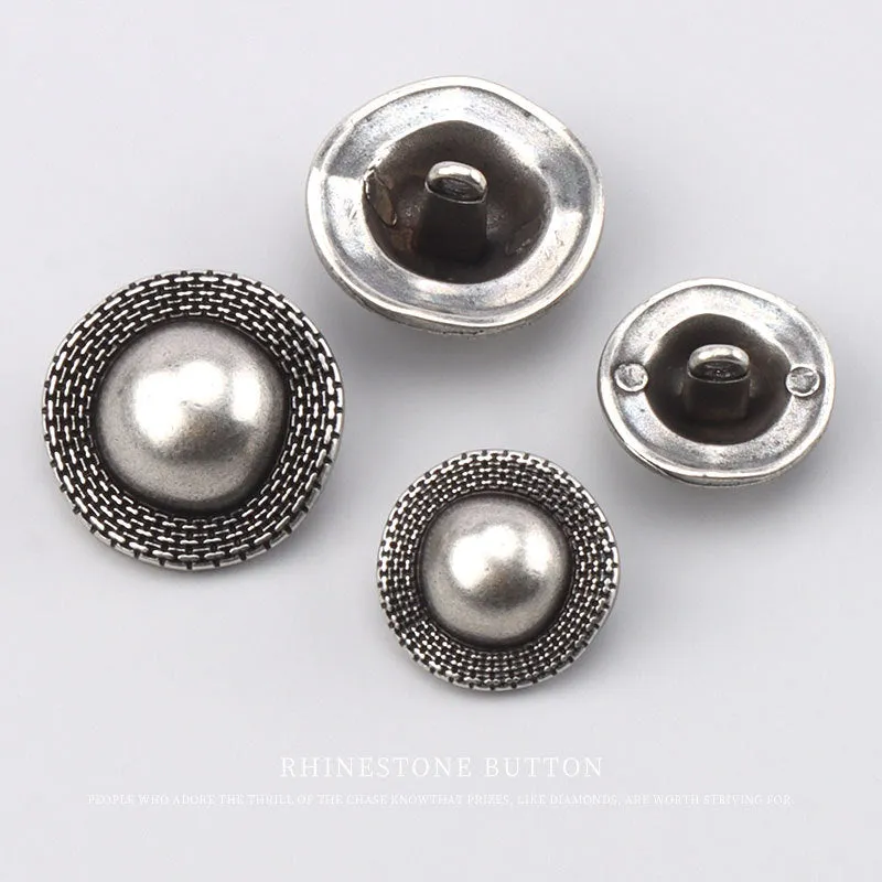 17.5/22.5mm Korean Style Metal Round Antique Silver Buttons with Shanks for Coats 3pcs