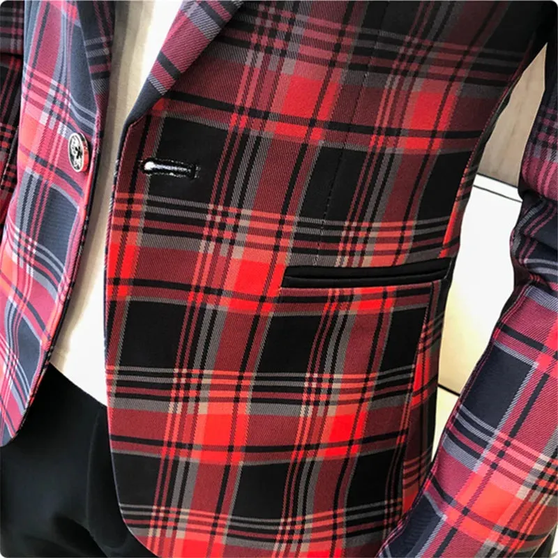 2022 Spring New Colorblock Plaid Blazer Men Slim Casual Man Blazers Wedding Business Party Clothing Dress Coat Blazer M-3XL