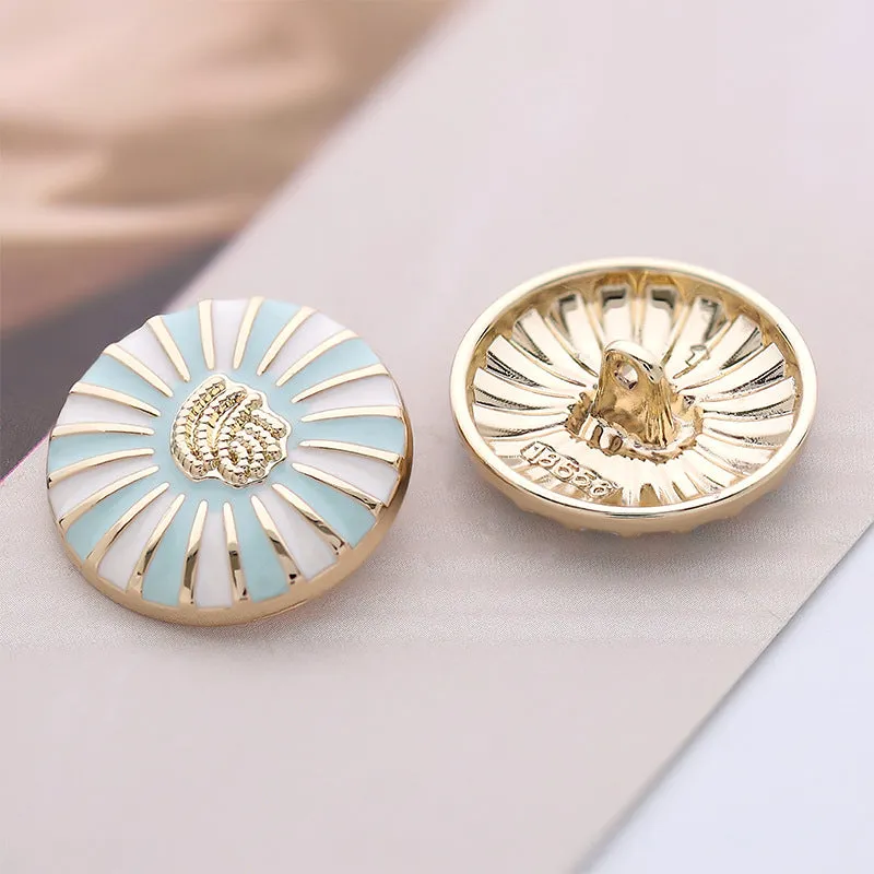 23mm Metal Sky Blue Daisy Round Exquisite Button 6pcs