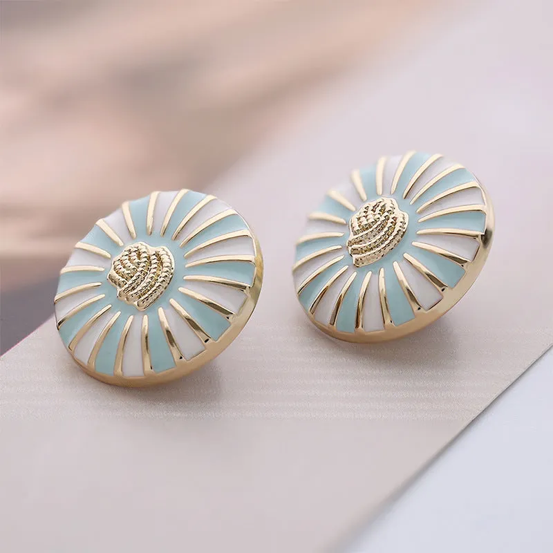 23mm Metal Sky Blue Daisy Round Exquisite Button 6pcs