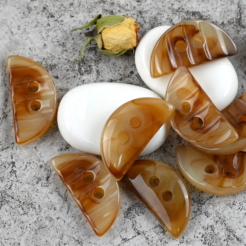 33x16mm Semi-Circular 2-Hole Amber Double-Sided Resin Buttons for Coats 40pcs