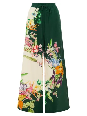 ALEMAIS Aggie Wide-Leg Floral Linen-Blend Pants