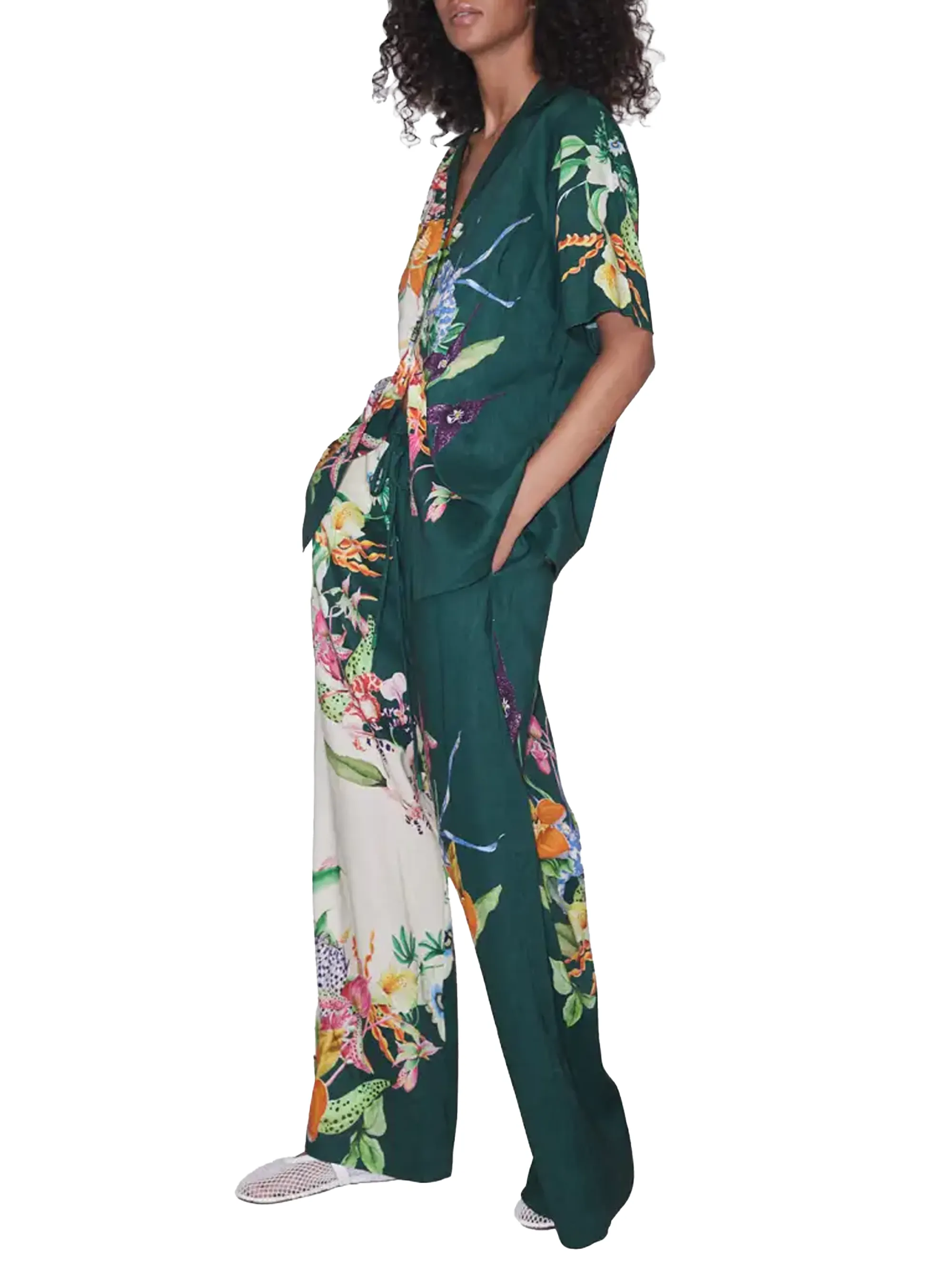 ALEMAIS Aggie Wide-Leg Floral Linen-Blend Pants