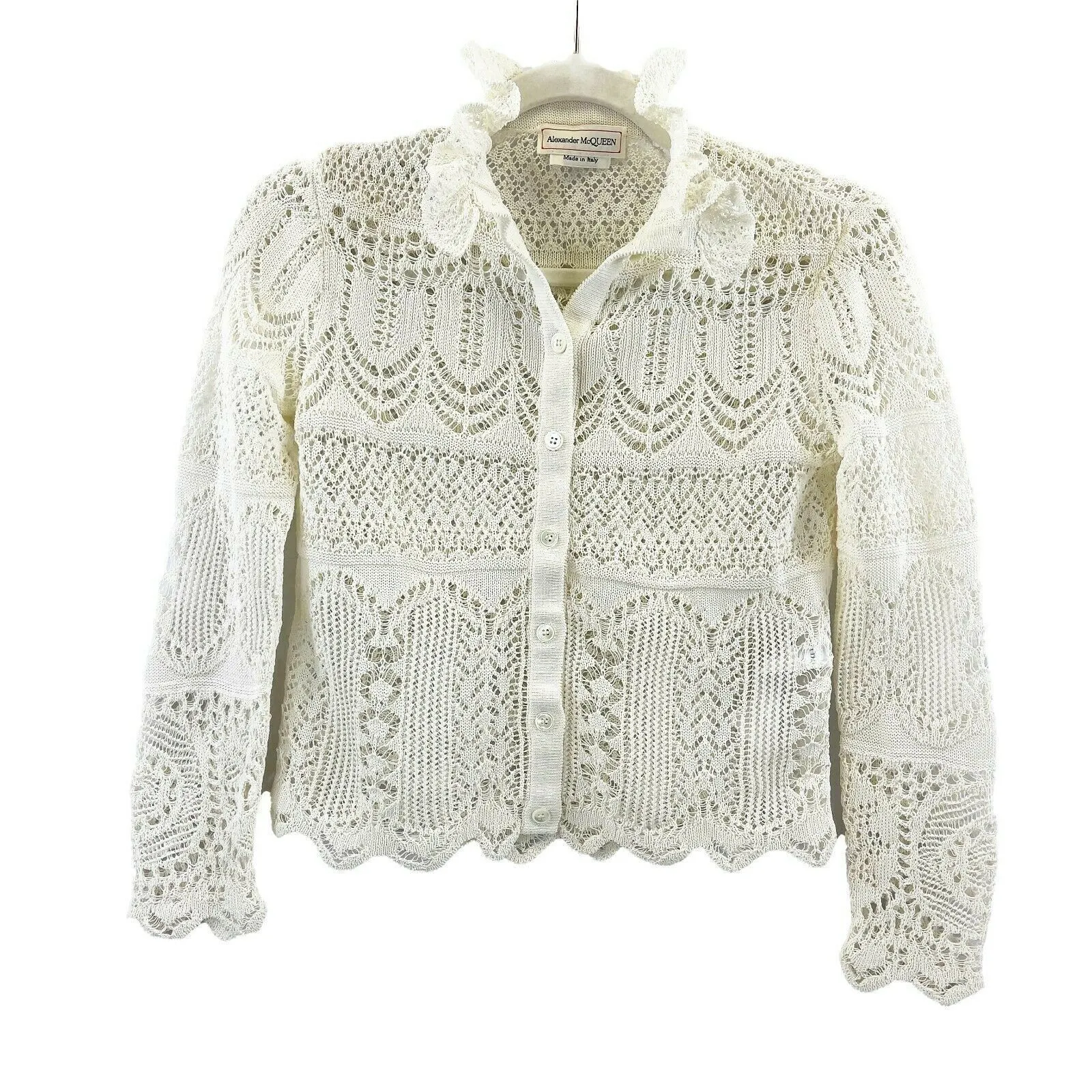 Alexander McQueen - Ivory Lace Knit Pointelle Cardigan Sweater - Size XS