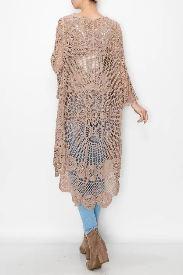All Corchet High Low Origami Cardigan: Taupe