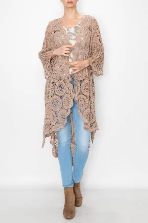 All Corchet High Low Origami Cardigan: Taupe