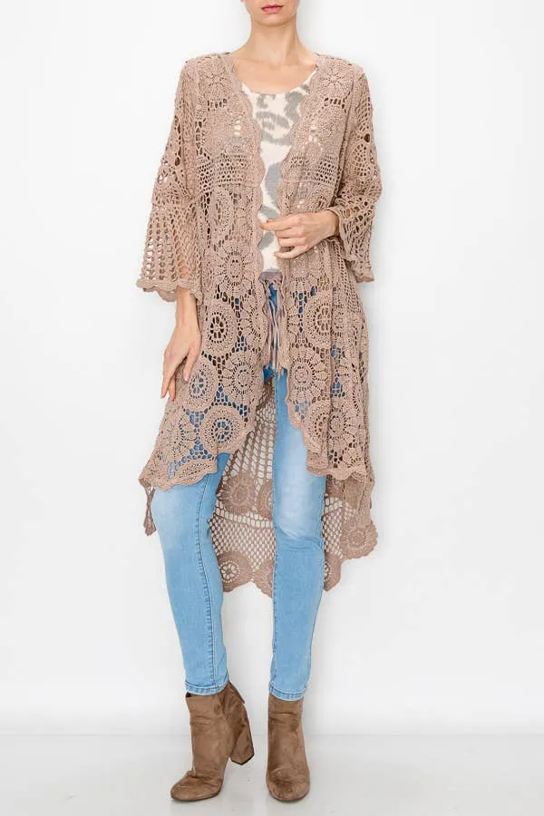 All Corchet High Low Origami Cardigan: Taupe