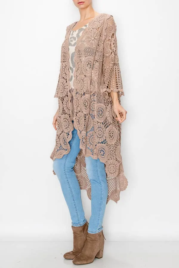 All Corchet High Low Origami Cardigan: Taupe
