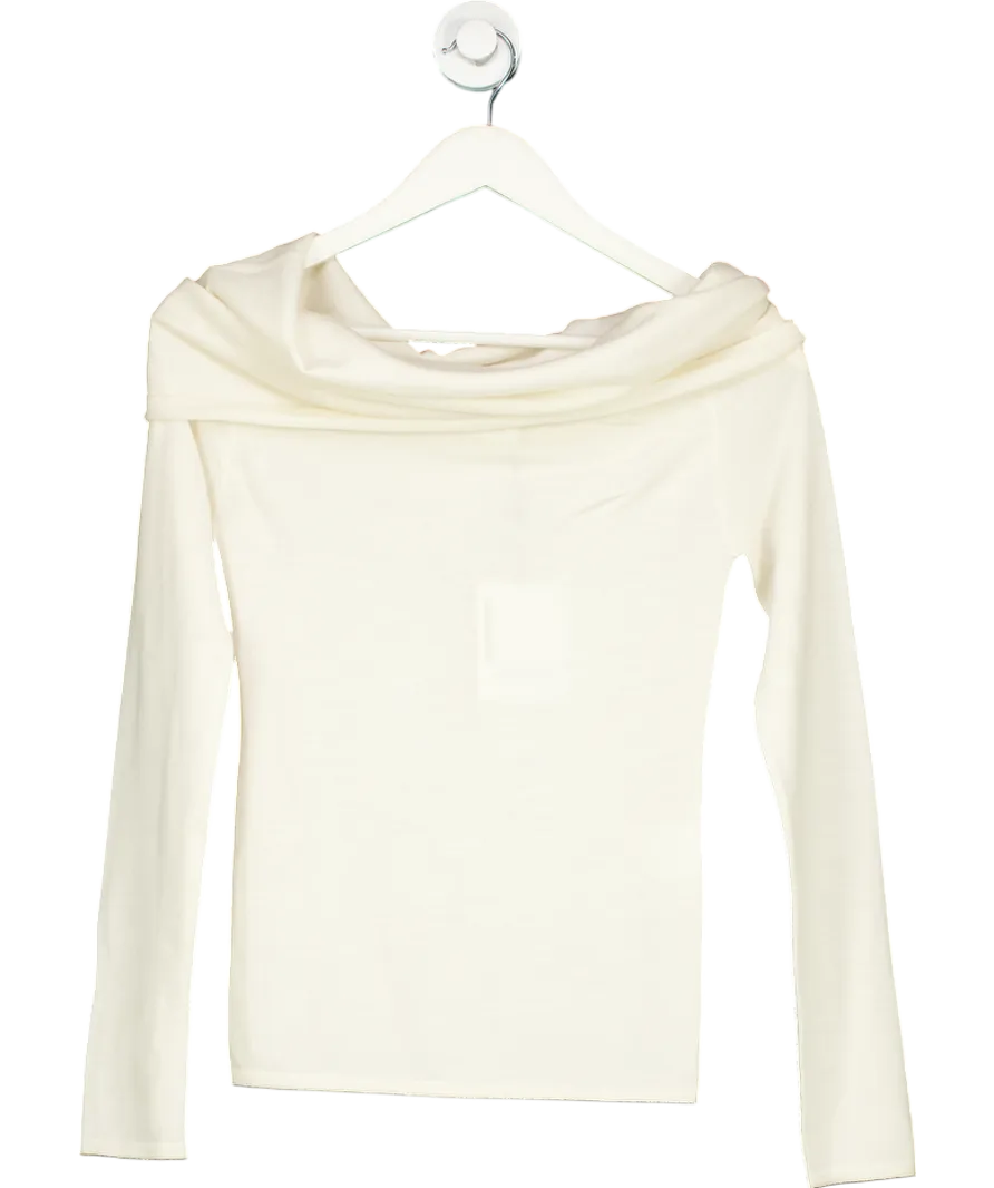 almada label 100% Softest Cashmere Cara Off Shoulder Top, Cream UK S