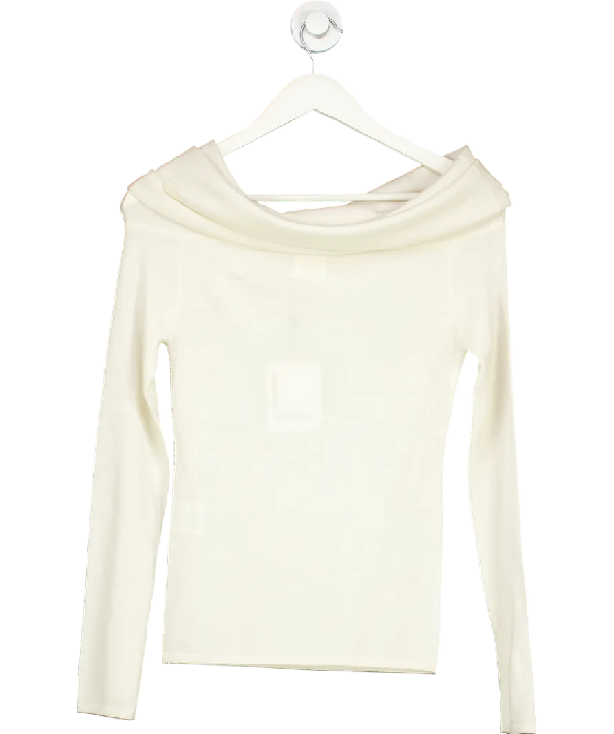almada label 100% Softest Cashmere Cara Off Shoulder Top, Cream UK S