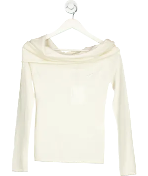 almada label 100% Softest Cashmere Cara Off Shoulder Top, Cream UK S