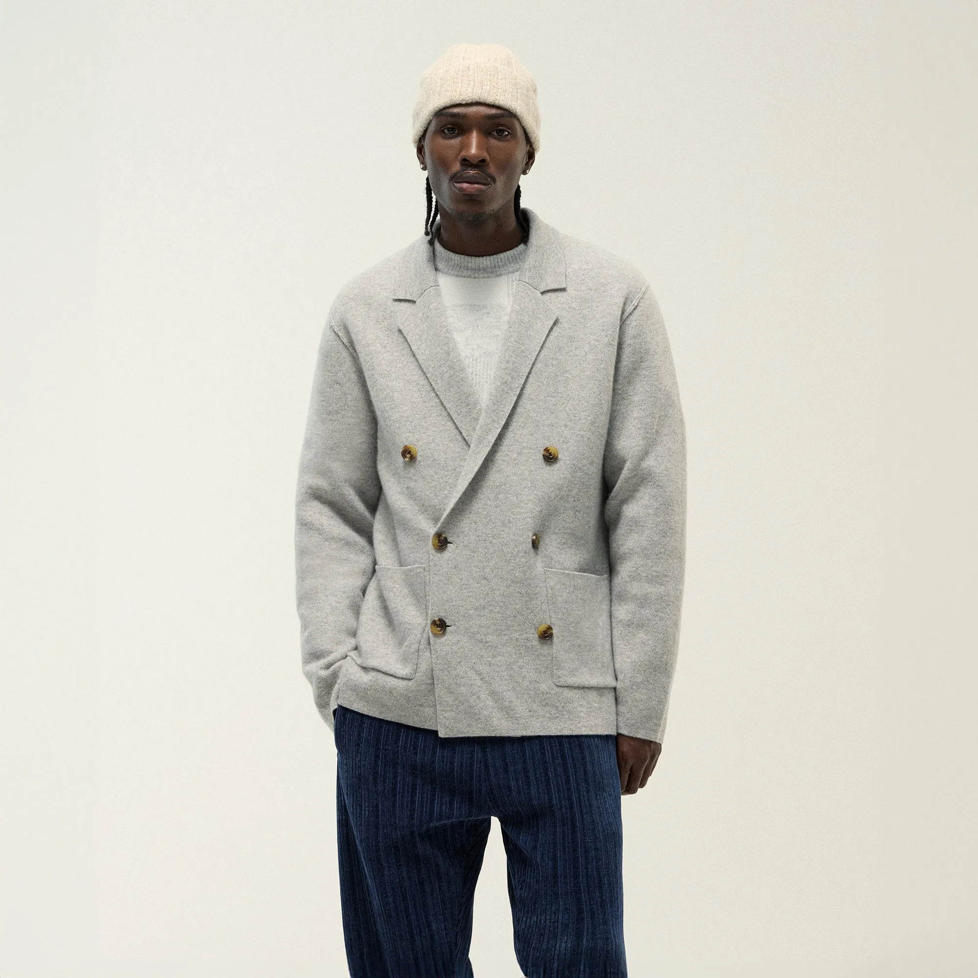 &Kin Cashmere Raya Double Breasted Blazer - Medium Heather Grey
