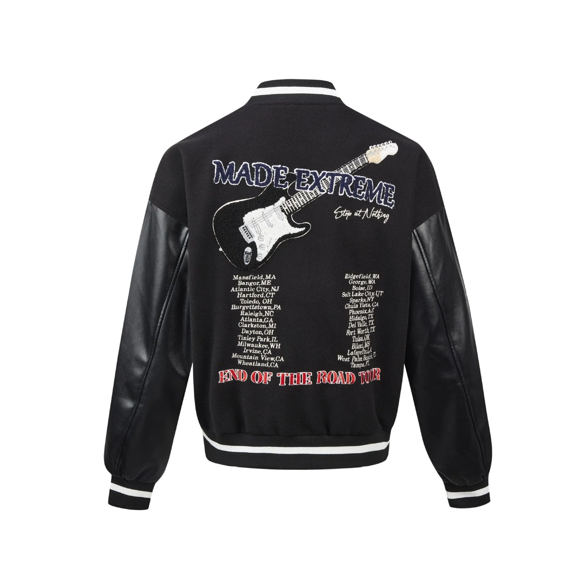 Autumn And Winter American Retro Towel Embroidered Letter PU Leather Sleeve Street Baseball Suit Woolen Coat For Men And Women