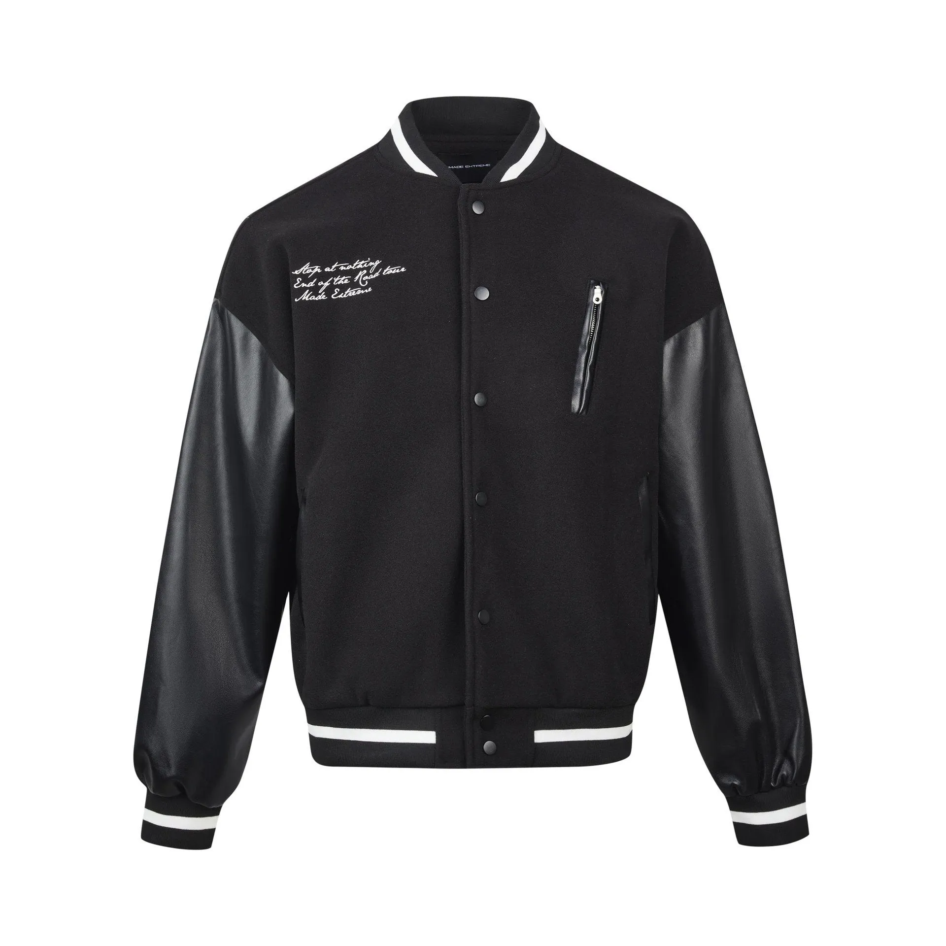 Autumn And Winter American Retro Towel Embroidered Letter PU Leather Sleeve Street Baseball Suit Woolen Coat For Men And Women