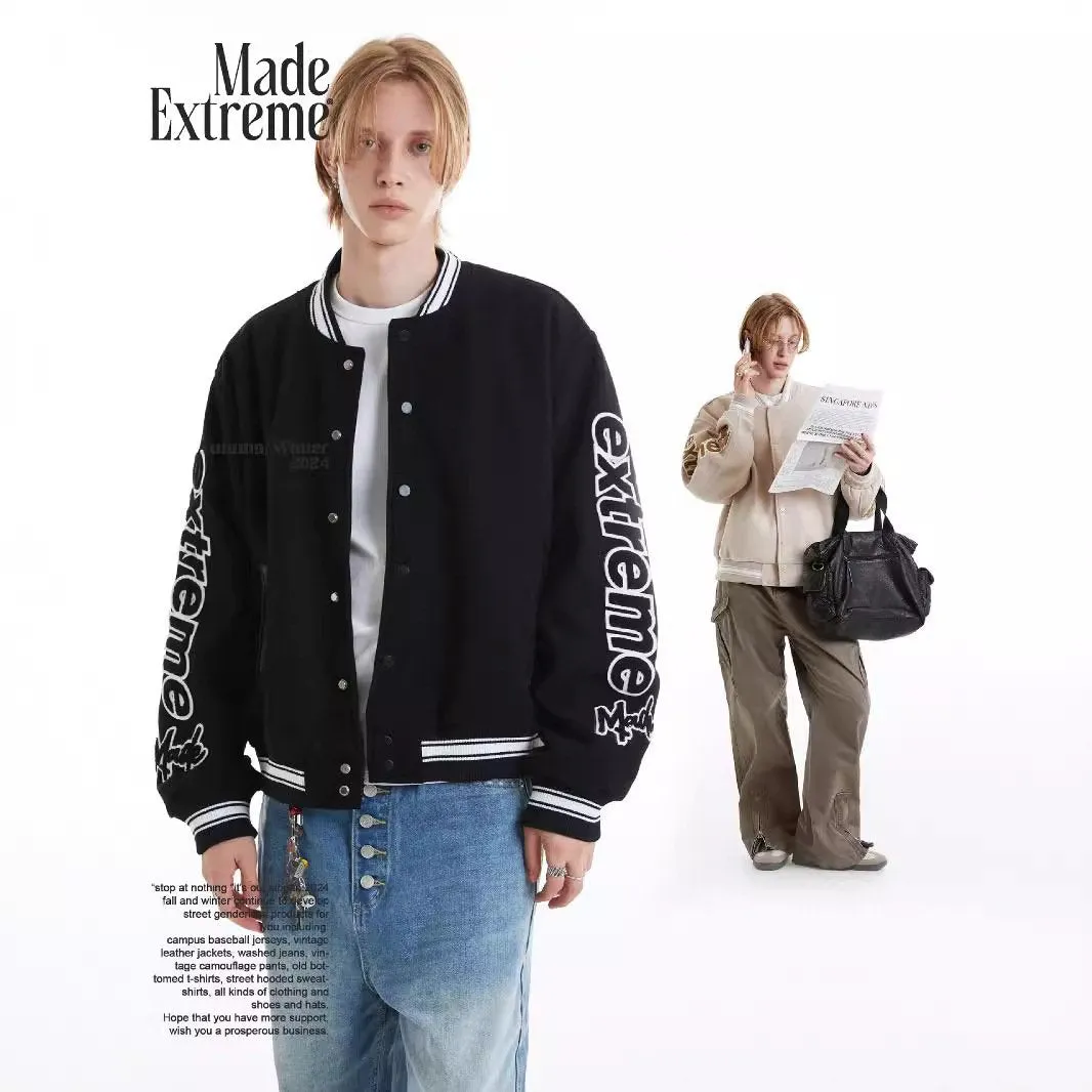 Autumn And Winter American Street Alphabet Baseball Suit Alphabet Embroidered Jacket Woolen Top Jacket