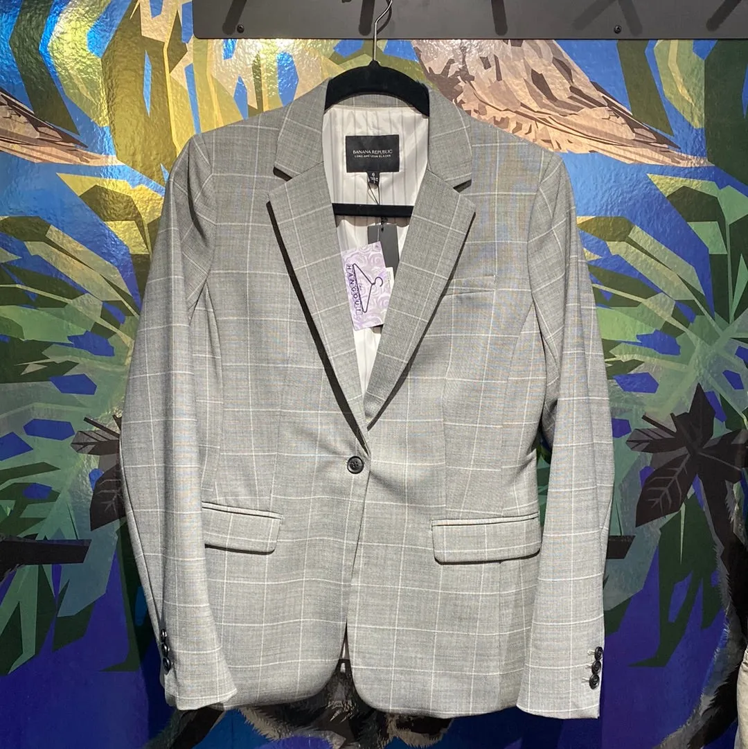 Banana Republic Long and Lean Blazer Grey Plaid