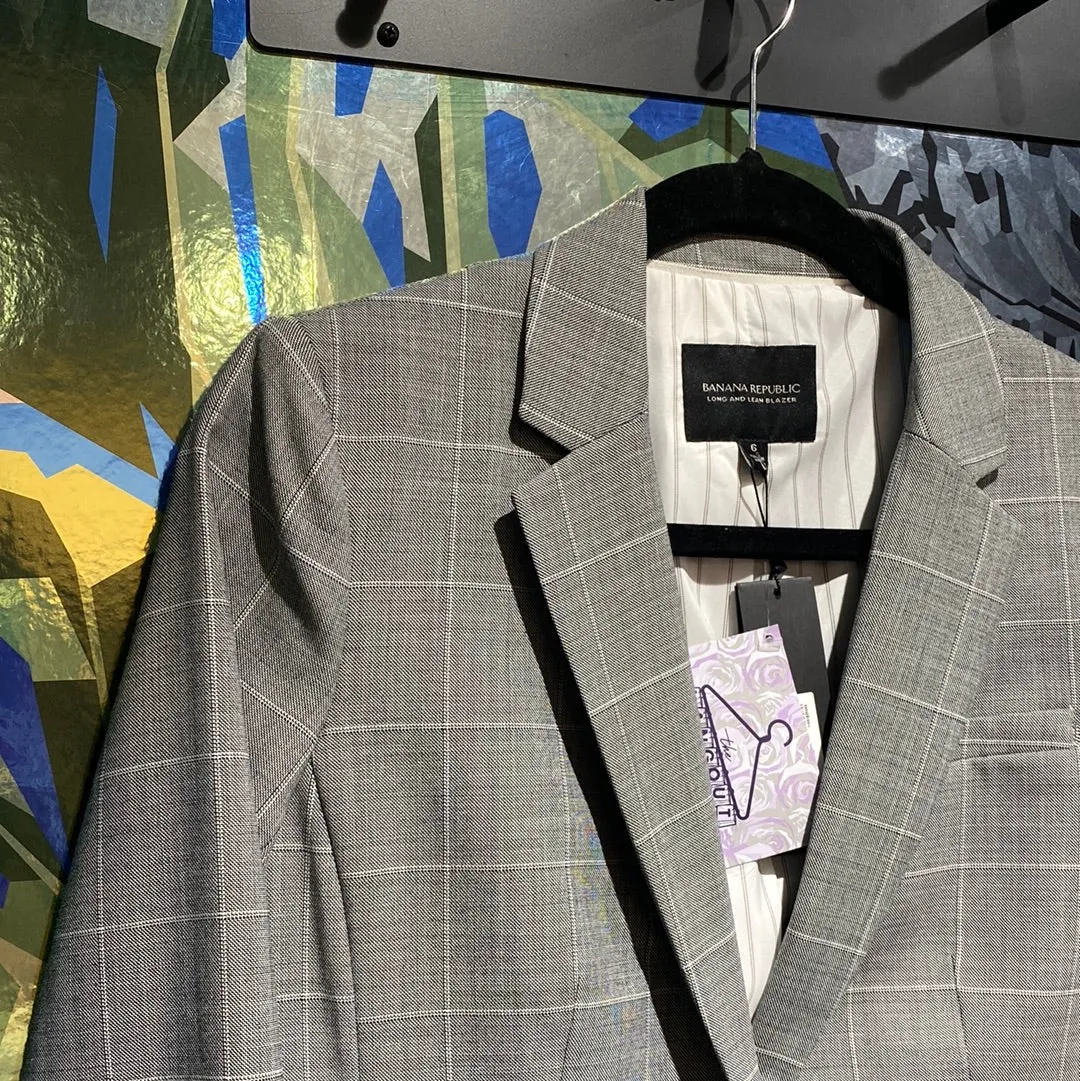 Banana Republic Long and Lean Blazer Grey Plaid