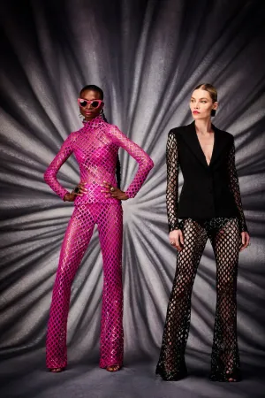 Black Blazer with Sequin Mesh Sleeves