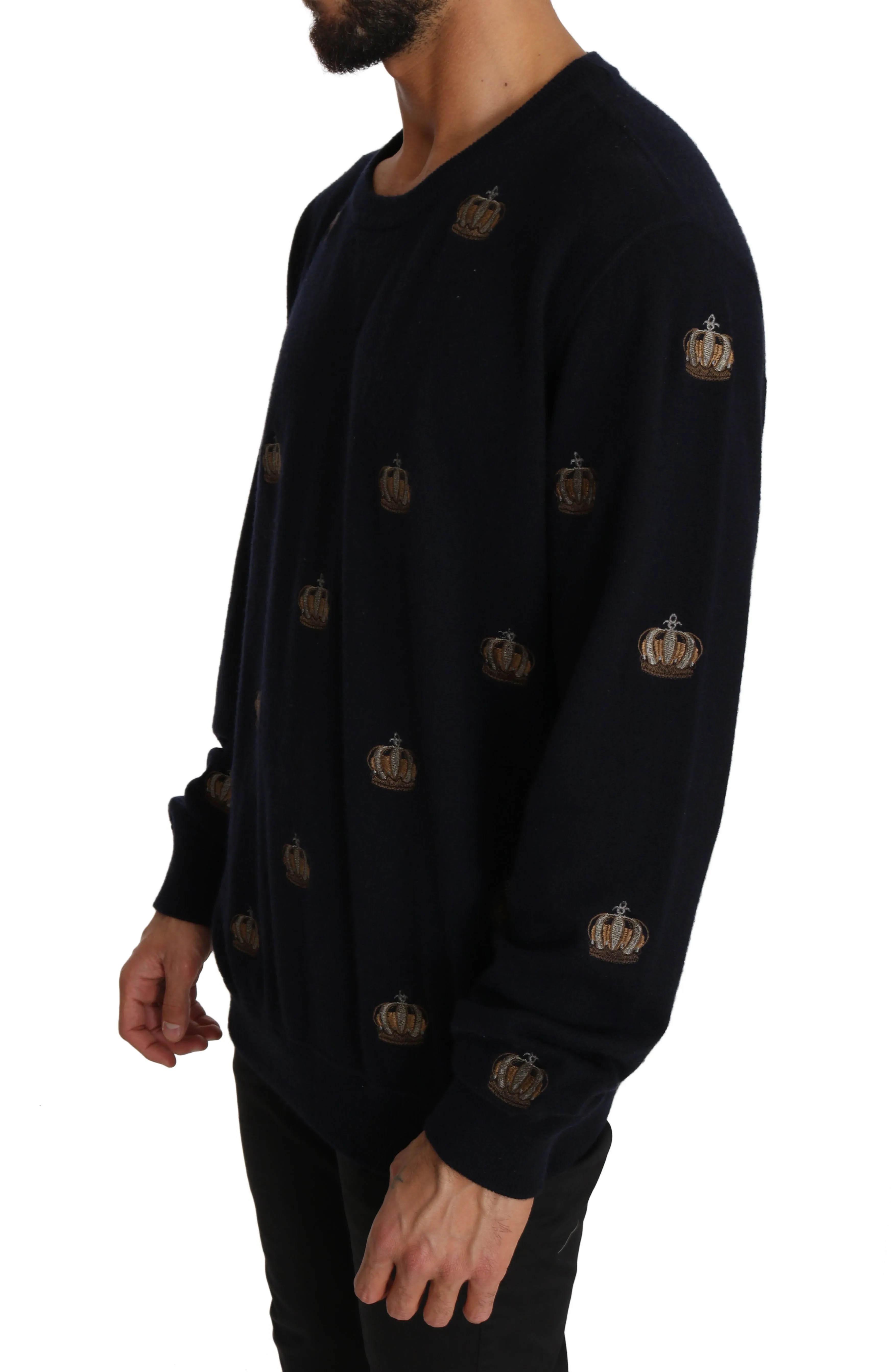Black Cashmere Crown Logo Applique Pullover Sweater