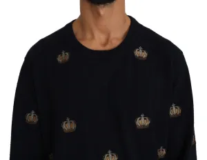 Black Cashmere Crown Logo Applique Pullover Sweater