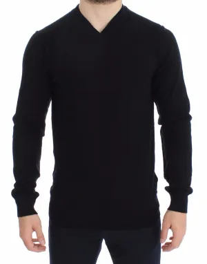 Black Cashmere V-neck Sweater Pullover Top