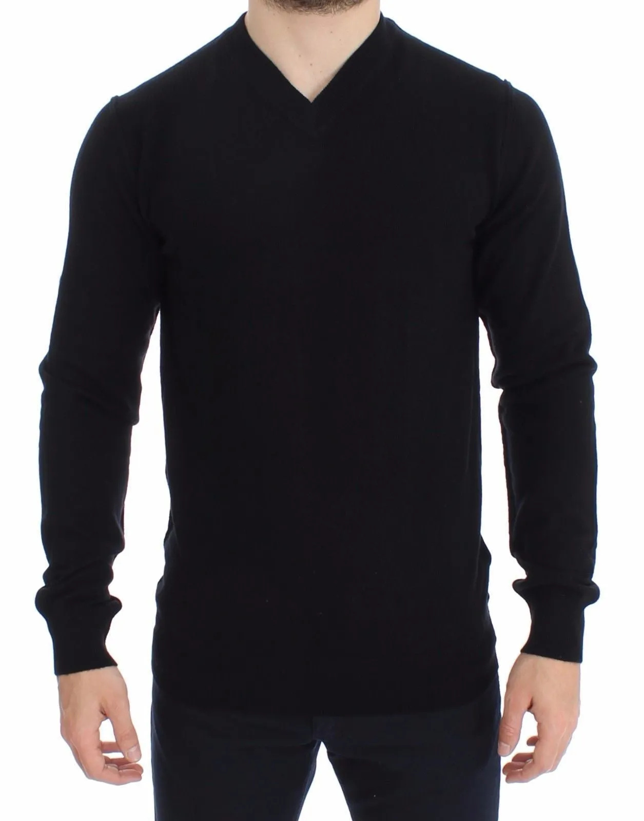 Black Cashmere V-neck Sweater Pullover Top