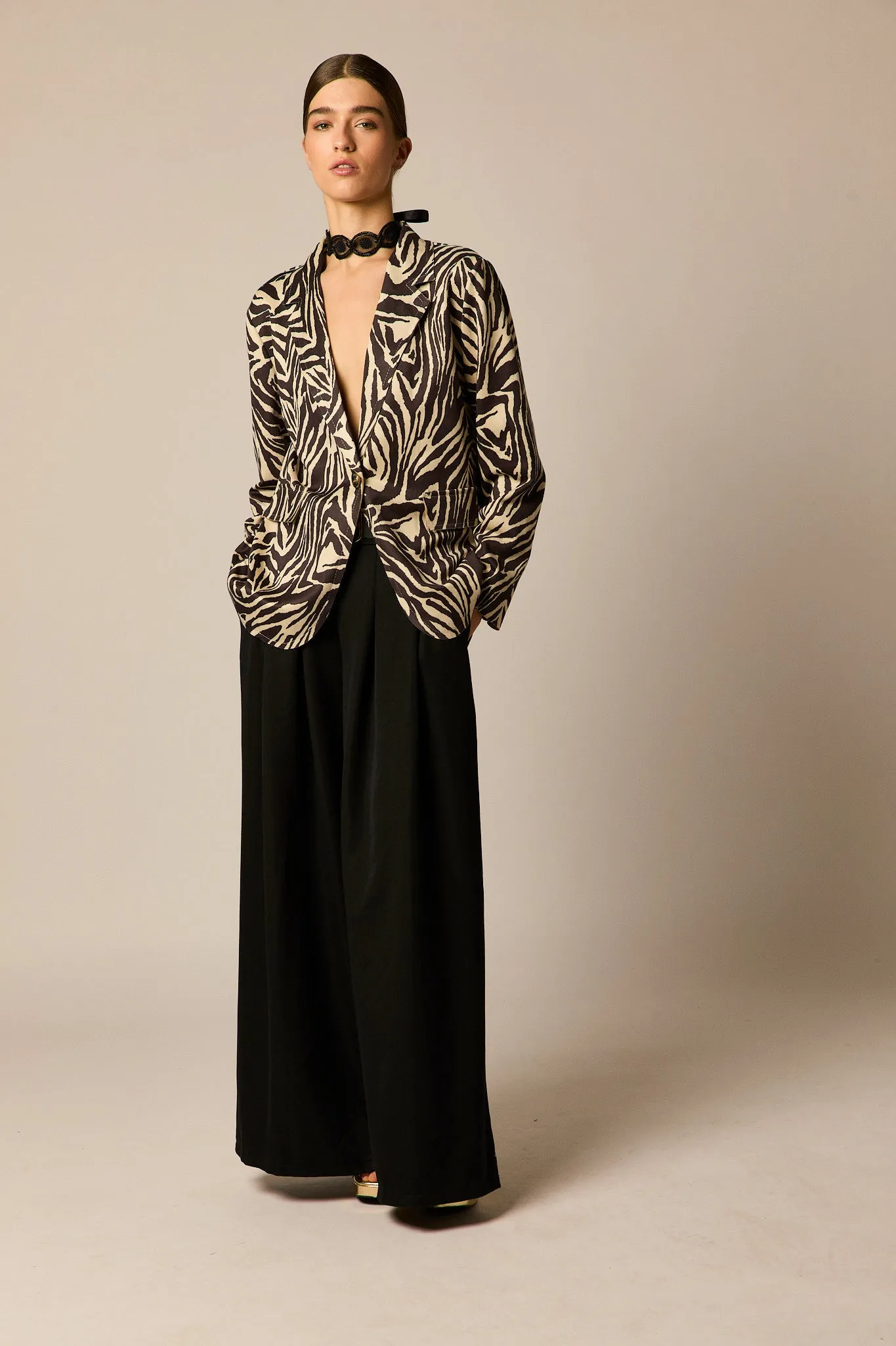 Blazer estructura print cebra bicolor