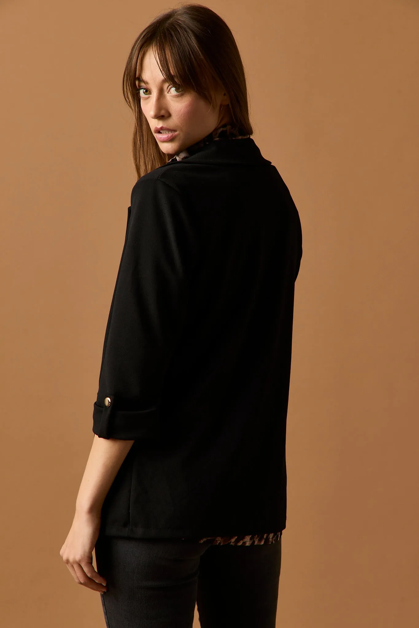 Blazer recta manga 3/4 negro