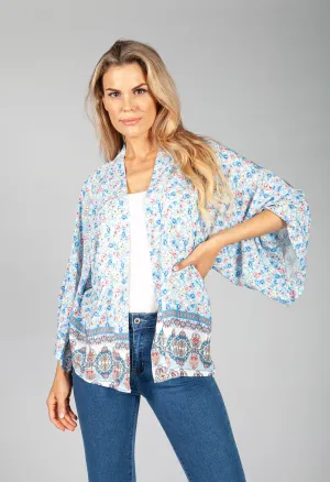 Blue Floral Kimono Style Cardigan