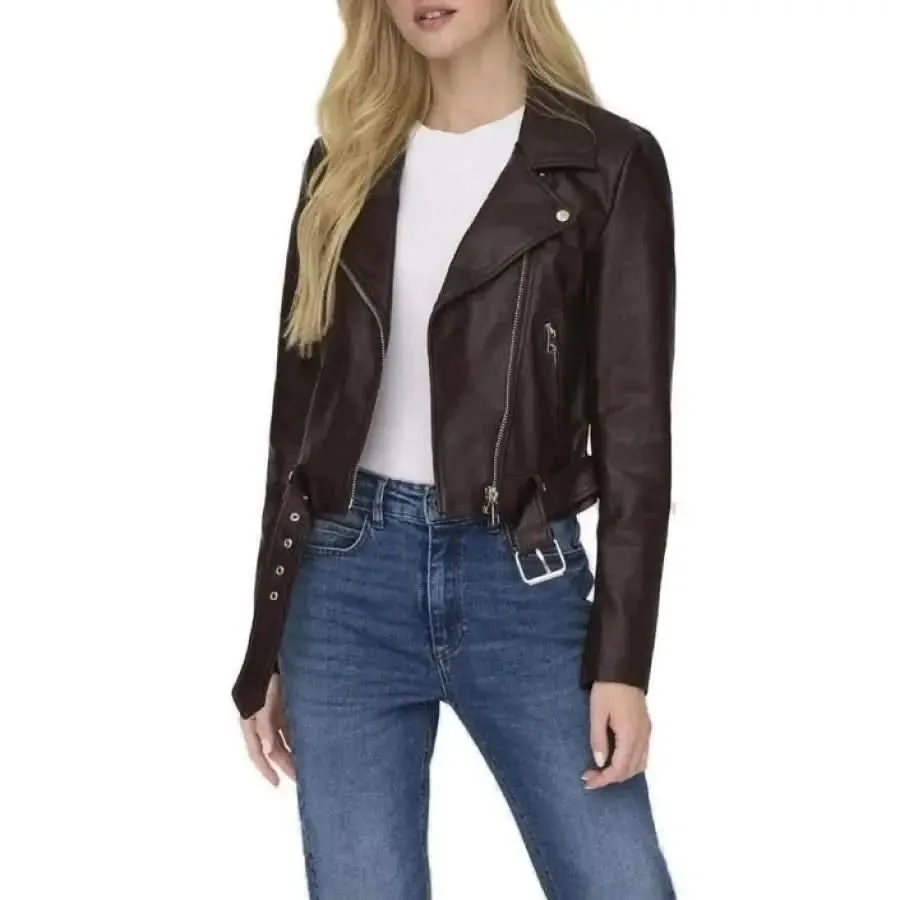 Brown Women's Blazer with Zip and Long Sleeves