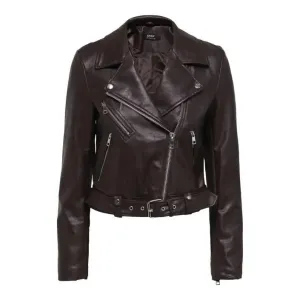 Brown Women's Blazer with Zip and Long Sleeves