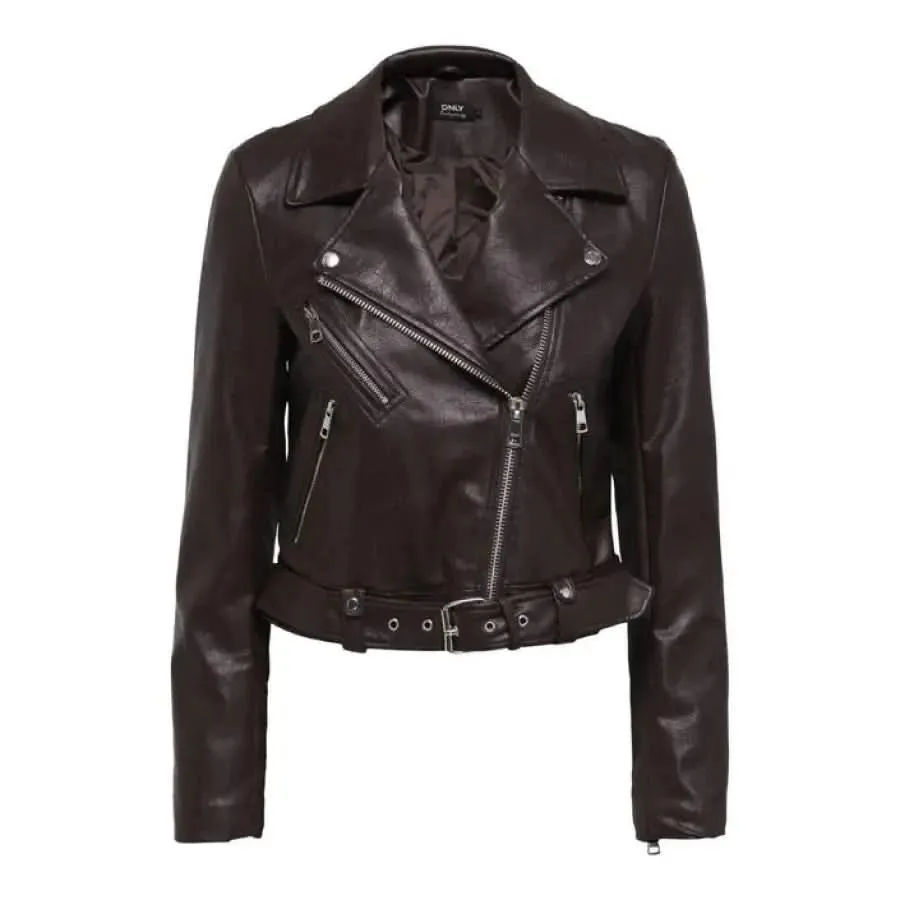 Brown Women's Blazer with Zip and Long Sleeves