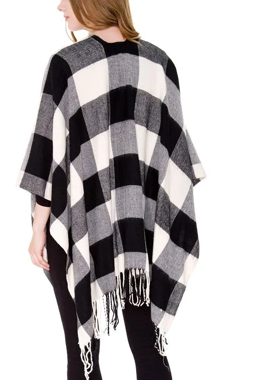Buffalo Plaid Ruana Poncho | Black