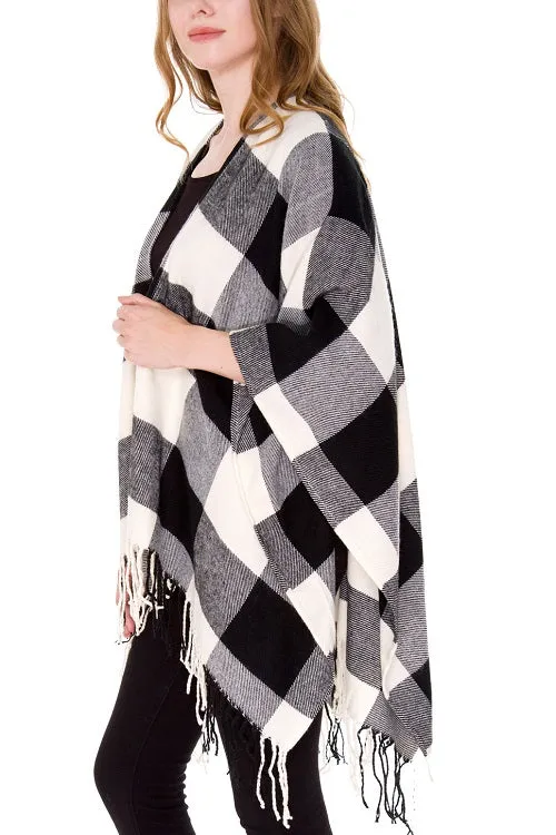 Buffalo Plaid Ruana Poncho | Black
