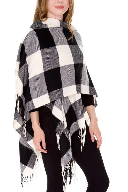 Buffalo Plaid Ruana Poncho | Black