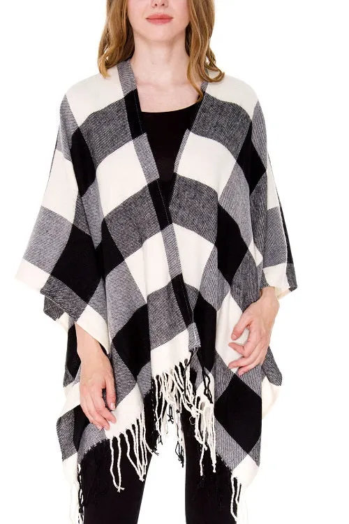 Buffalo Plaid Ruana Poncho | Black