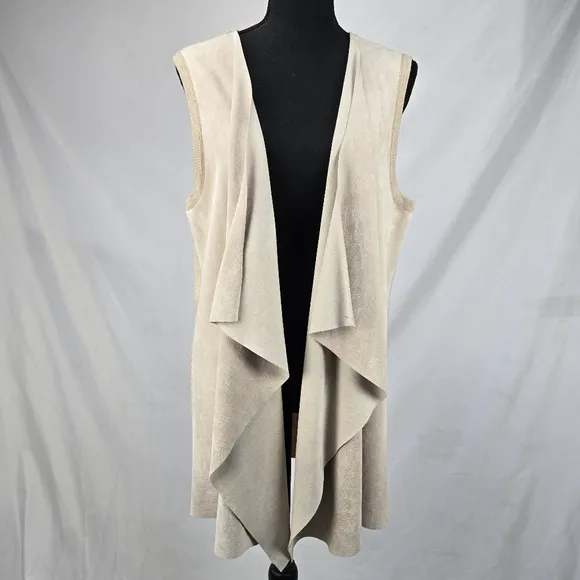CALVIN KLEIN Cream Faux Suede Sleeveless Blazer Vest One Size