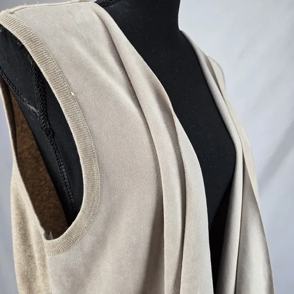 CALVIN KLEIN Cream Faux Suede Sleeveless Blazer Vest One Size