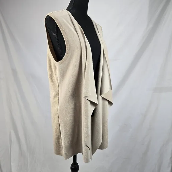 CALVIN KLEIN Cream Faux Suede Sleeveless Blazer Vest One Size