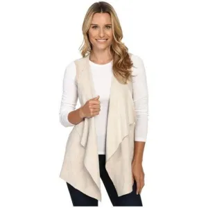 CALVIN KLEIN Cream Faux Suede Sleeveless Blazer Vest One Size
