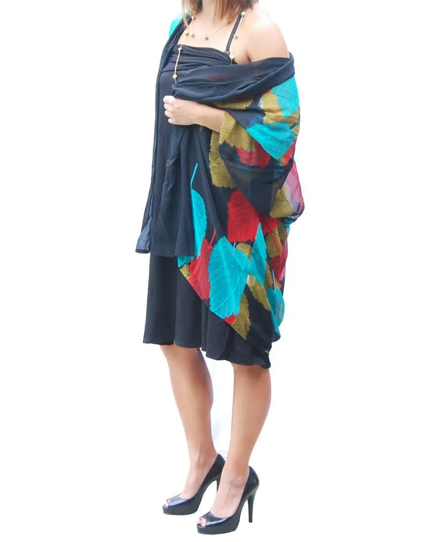Cardigan Kimono Floral Blue Red Golden Leaves