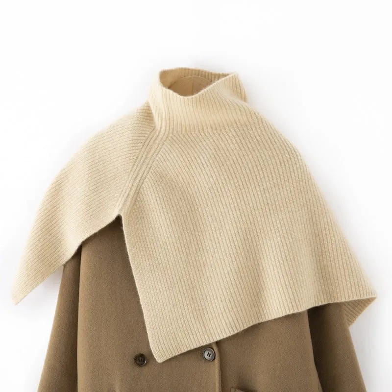 Cashmere Ribbed Cape Scarf Turtleneck Cashmere Clock Shawl Wrap Cape