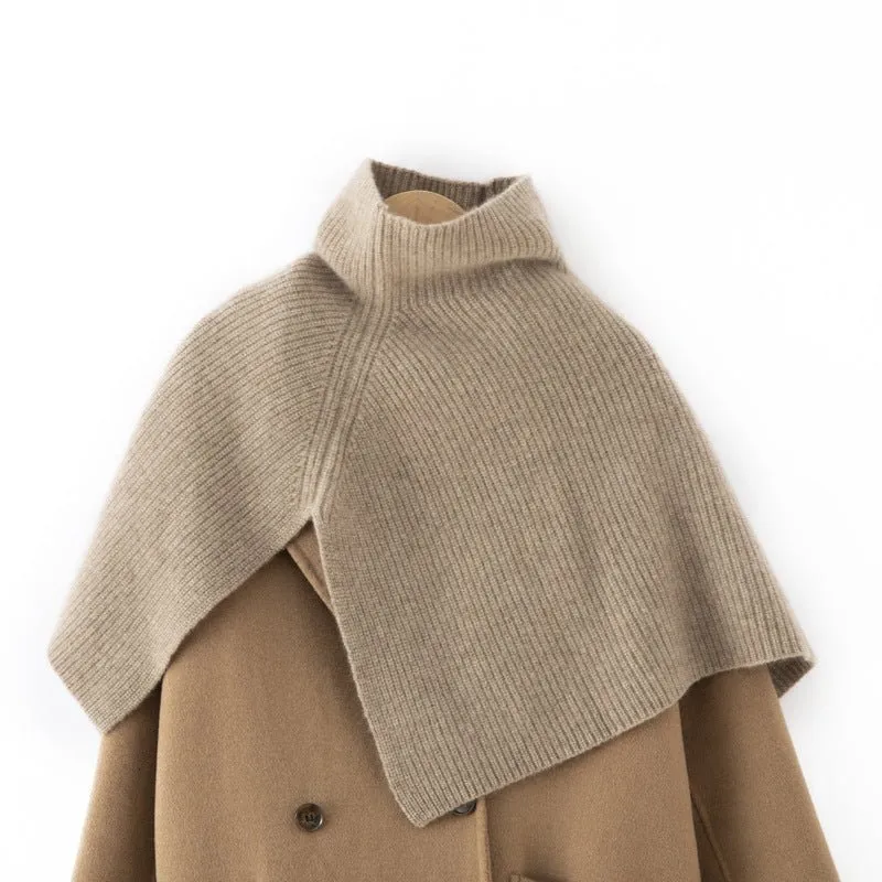 Cashmere Ribbed Cape Scarf Turtleneck Cashmere Clock Shawl Wrap Cape