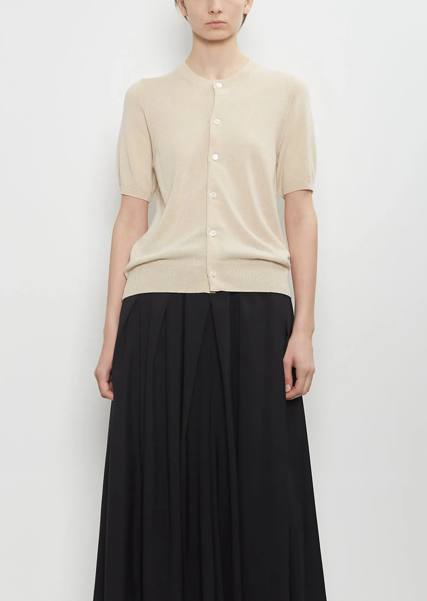 Cashmere Short Sleeve Cardigan — Beige