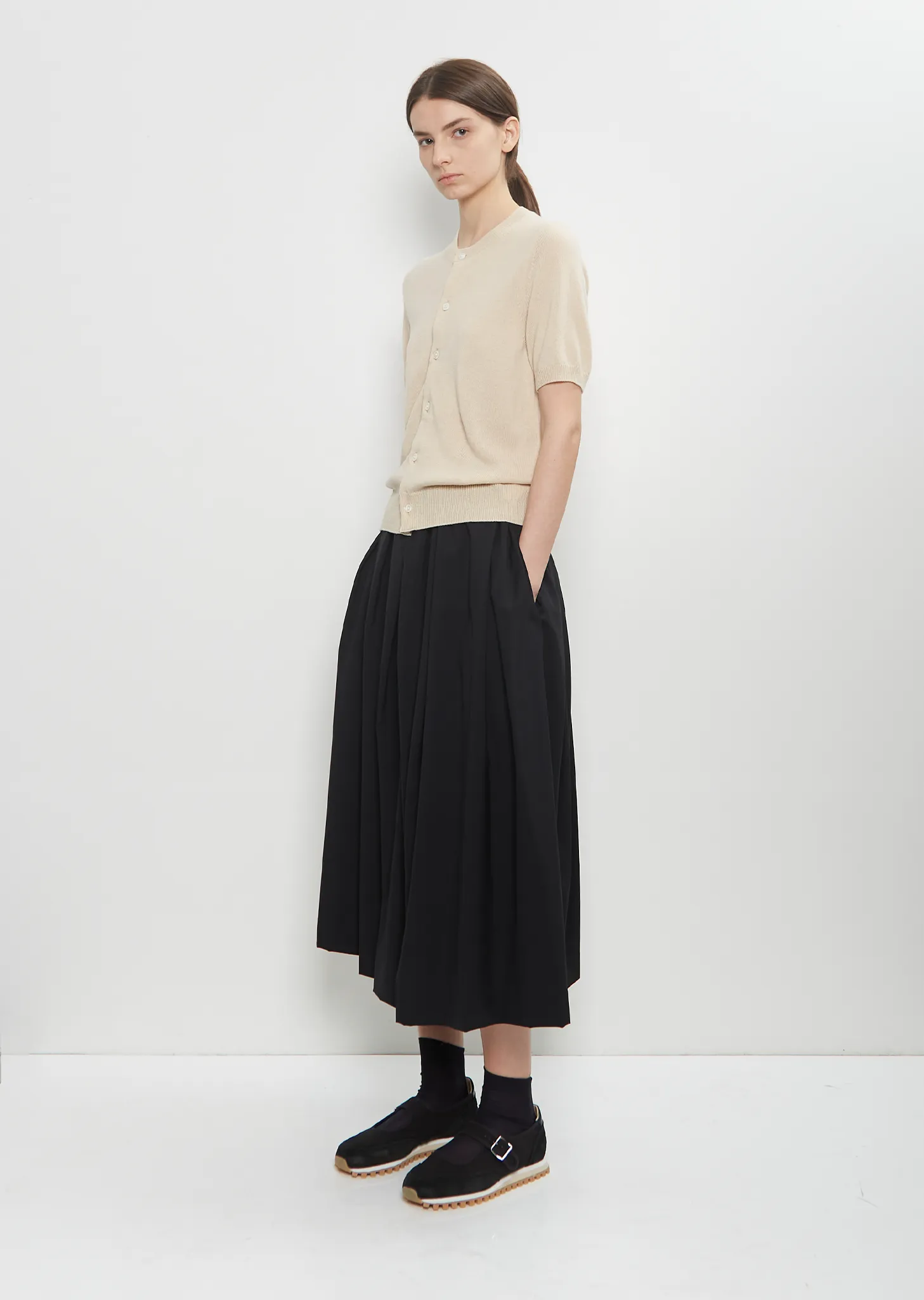 Cashmere Short Sleeve Cardigan — Beige
