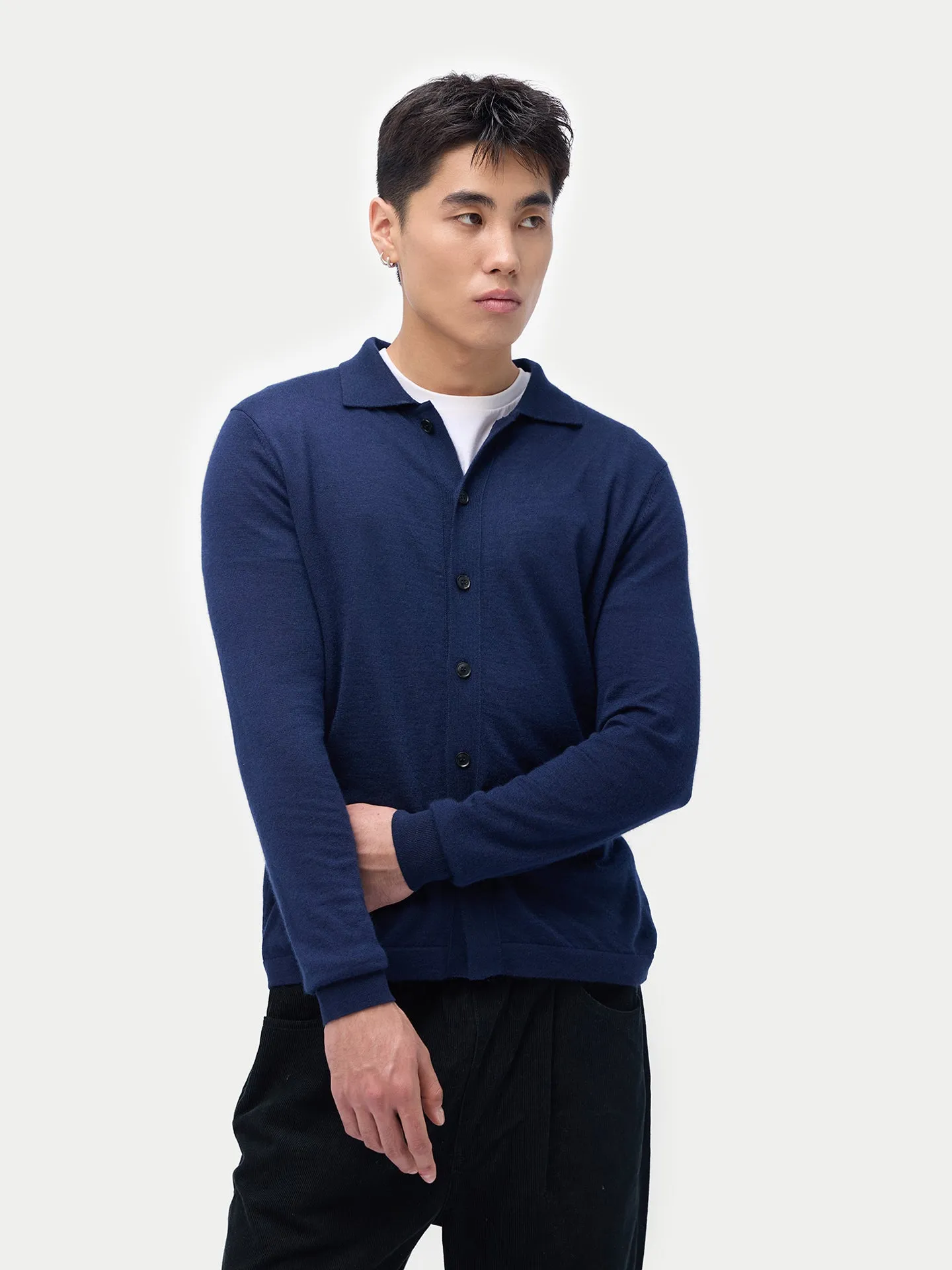 Cashmere Silk Polo-Neck Cardigan